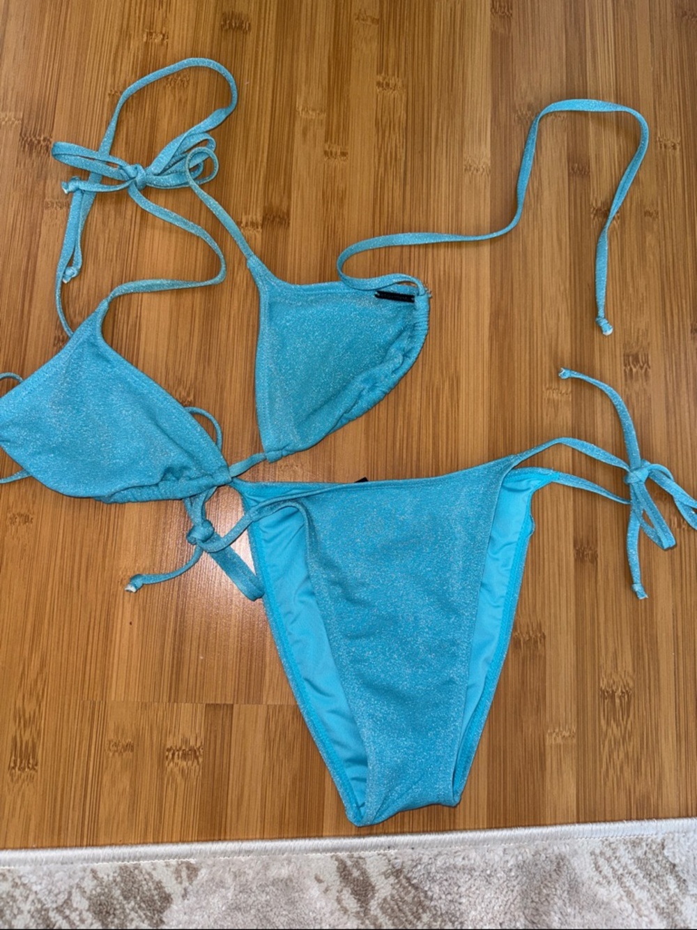 Kendall & Kylie Shimmery Aqua Blue Tie Bikini
